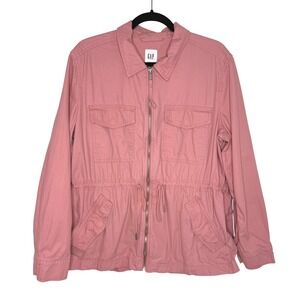 GAP Pink Utility Jacket Anorak Zip Front Drawstring Waist Cotton XL Effortless